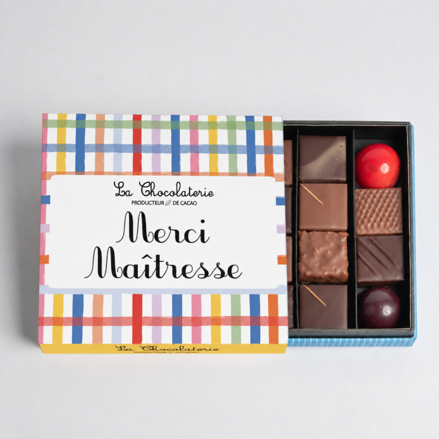 Coffret 16 chocolats mixtes - Merci Maîtresse